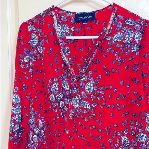 Jones New York Red and Navy Paisley Blouse - Picture 5 of 10